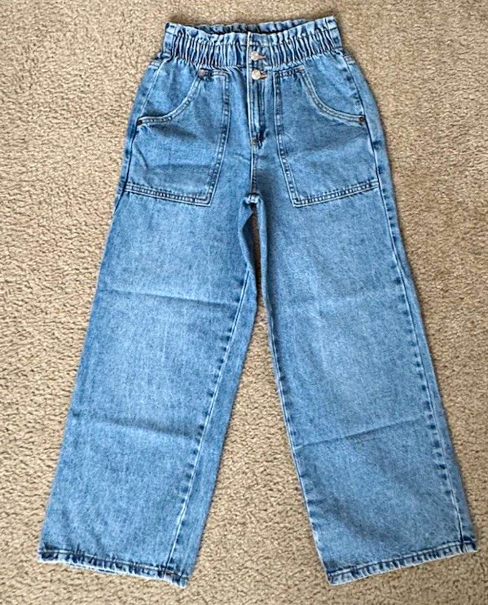 ZARA Girls Wide-Leg High Rise Light Wash Blue Denim Jeans Elastic Waist 13-14